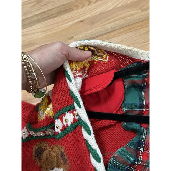 Vintage Christmas Cardigan Sweater Size L Marisa Christina Bead Embroidered Bear - Picture 9 of 12